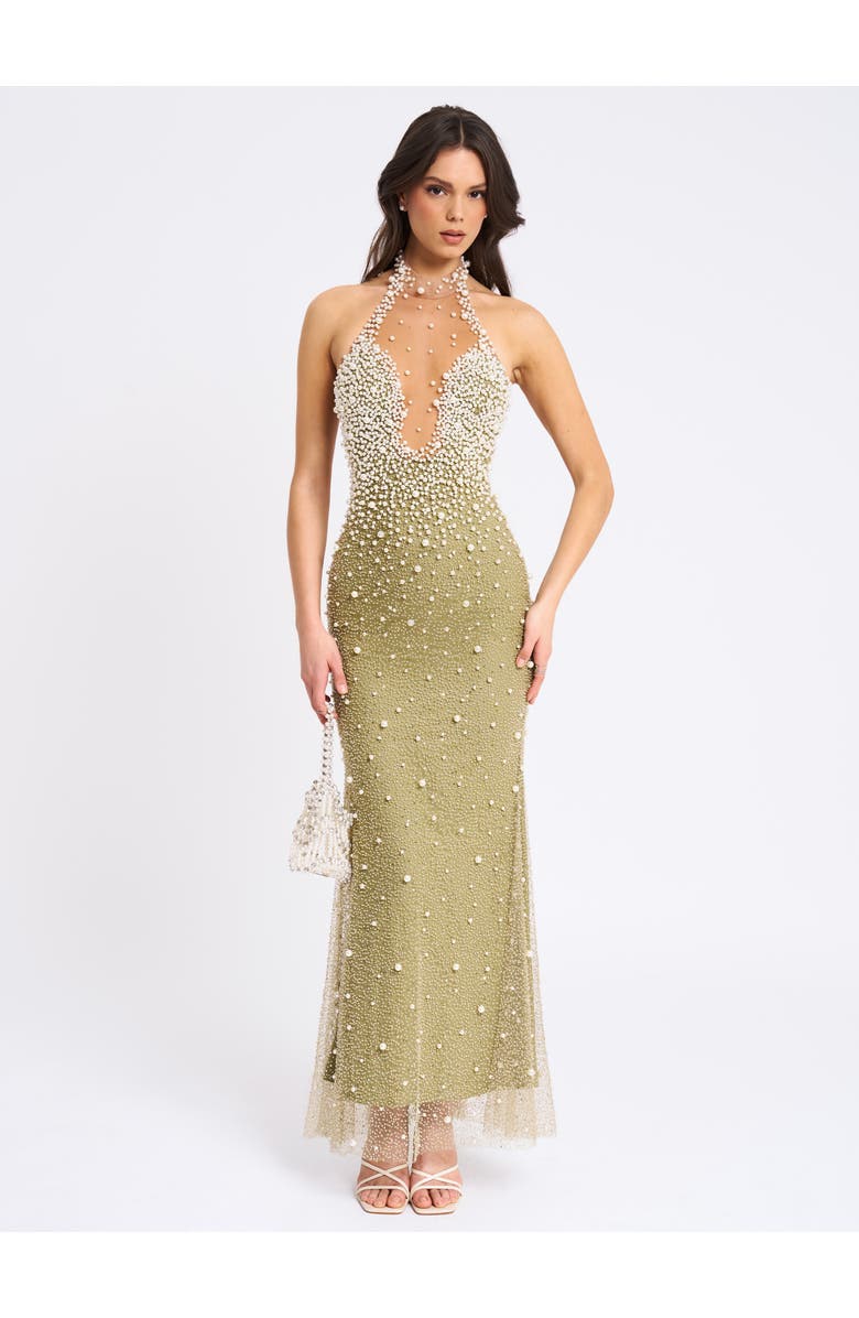 Miss Circle Ginny Pearl Embellished Backless Gown, Alternate, color, Pear Green