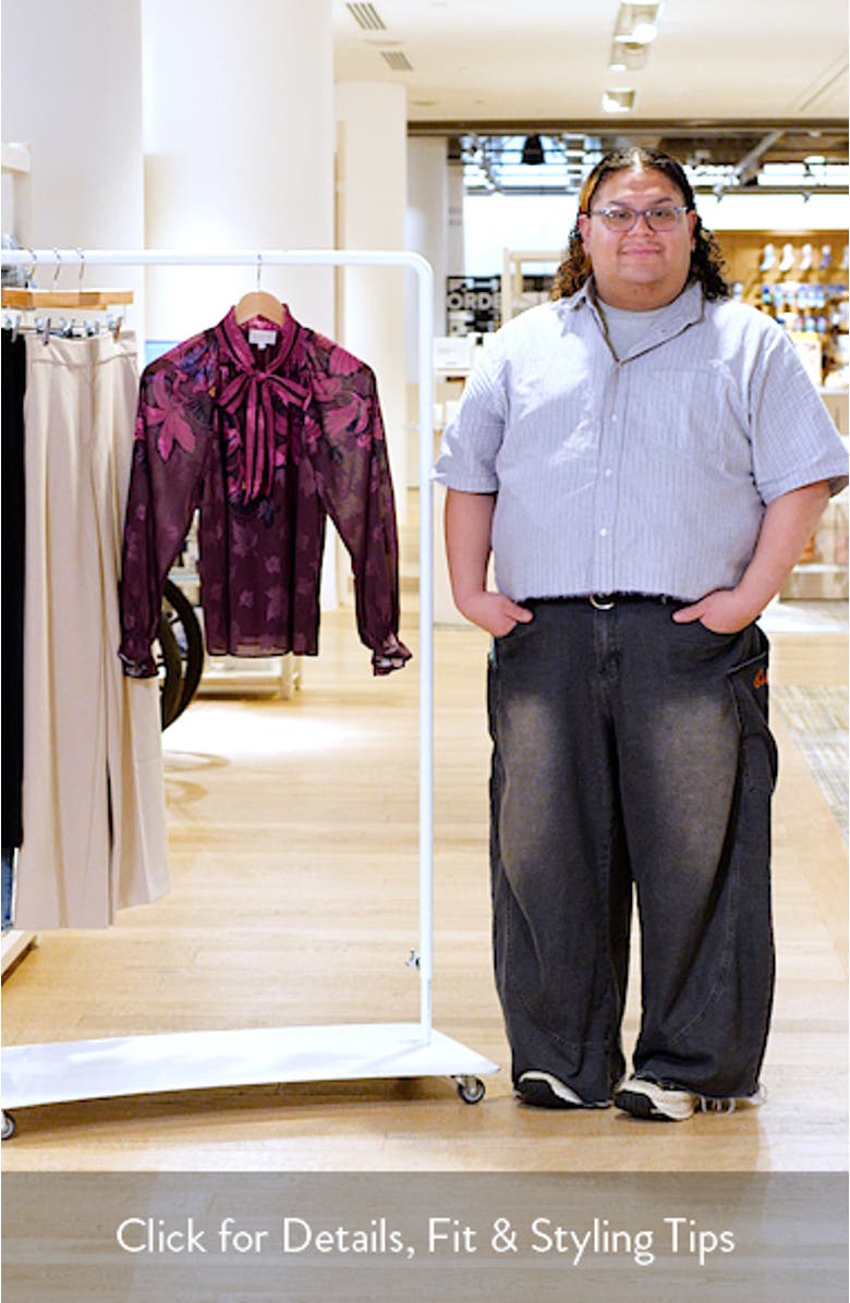 Kimi Leaf Print Tie Neck Top, sales video thumbnail