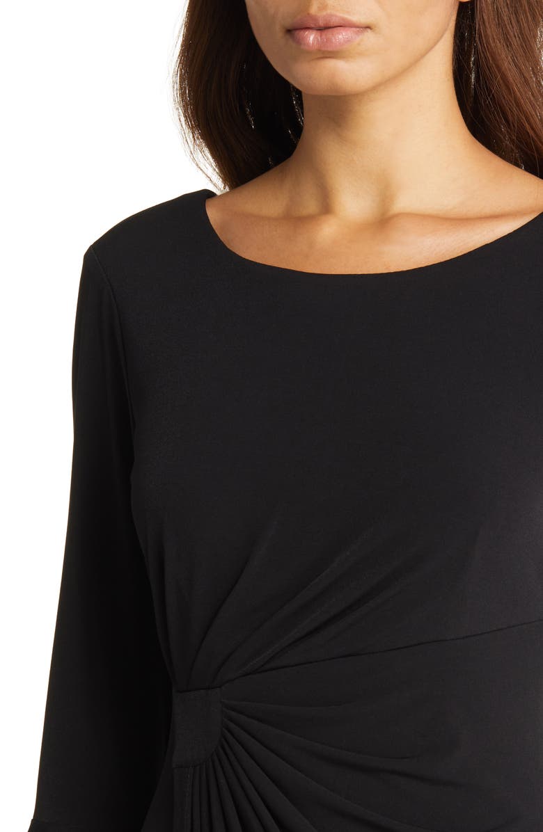 Connected Apparel Bell Sleeve Gathered Waist Gown, Alternate, color, Black