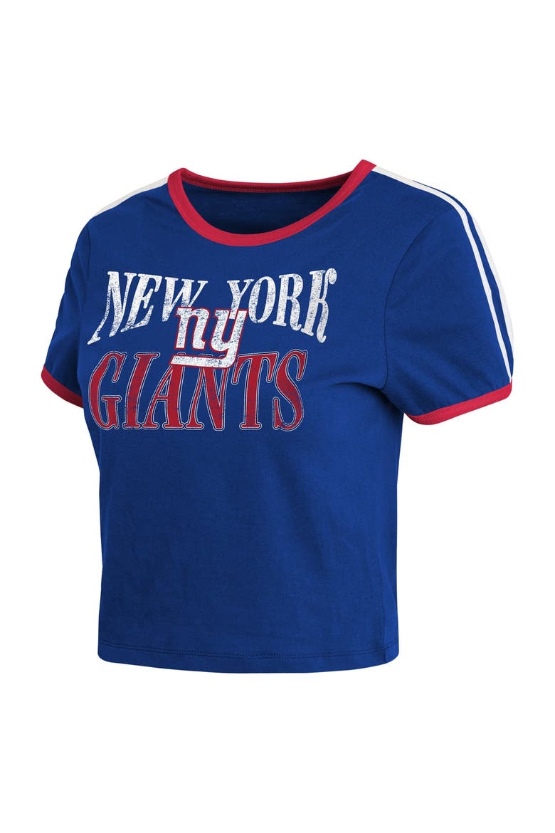 Women's WEAR by Erin Andrews  Royal New York Giants Cropped Ringer Baby T-Shirt, Alternate, color, Royal