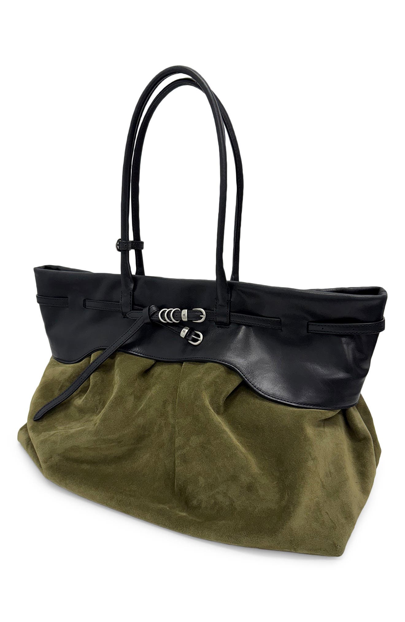 Soft Grandma Layered Leather Tote, Alternate, color, BLACK DARK OLIVE PULLUP SUEDE