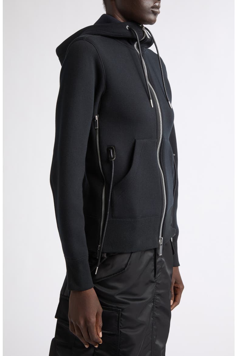 Mixed Media Scuba Knit & Nylon Twill Hoodie, Alternate, color, BLACK/ BLACK