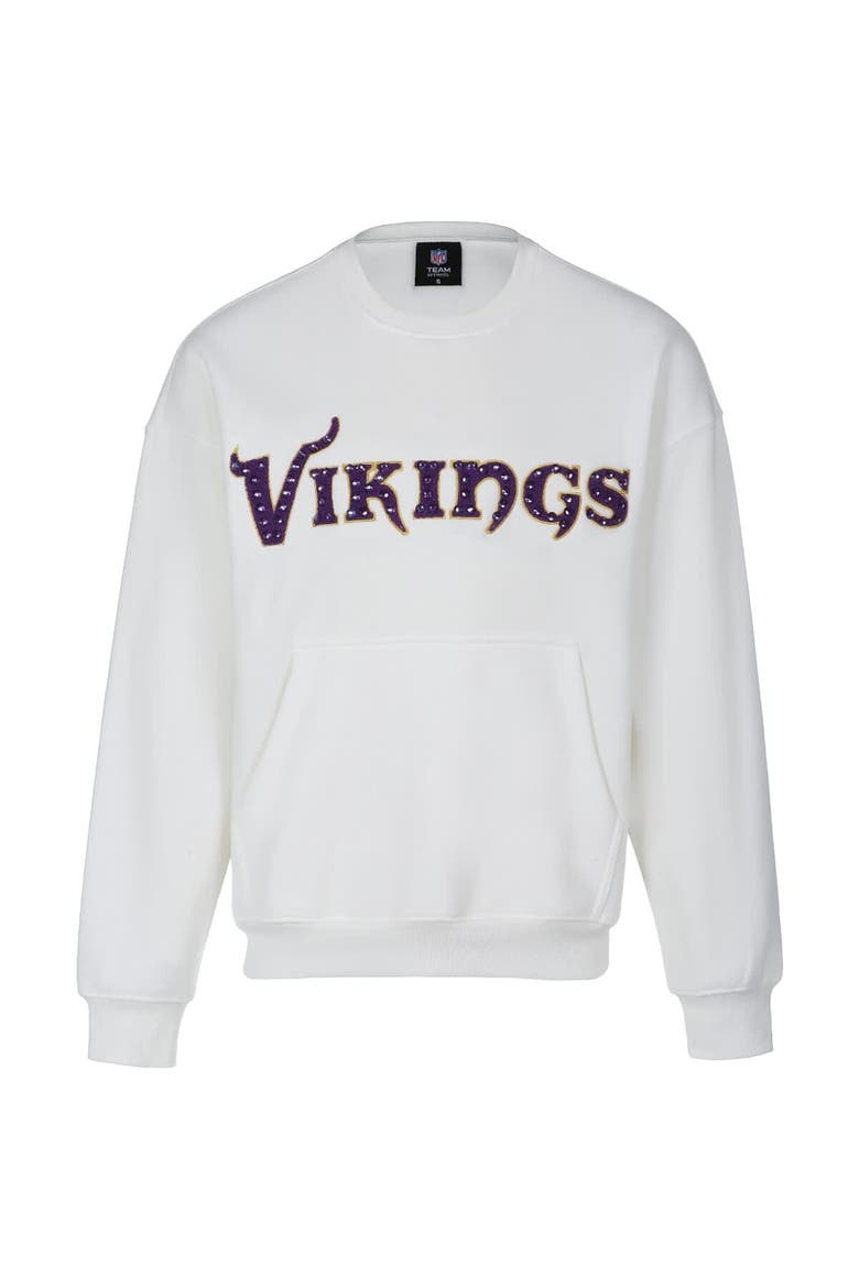 Women's Cuce White Minnesota Vikings Chenille Jeweled Sweatshirt, Main, color, White
