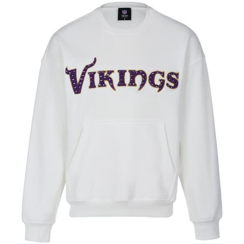 Women's Cuce White Minnesota Vikings Chenille Jeweled Sweatshirt