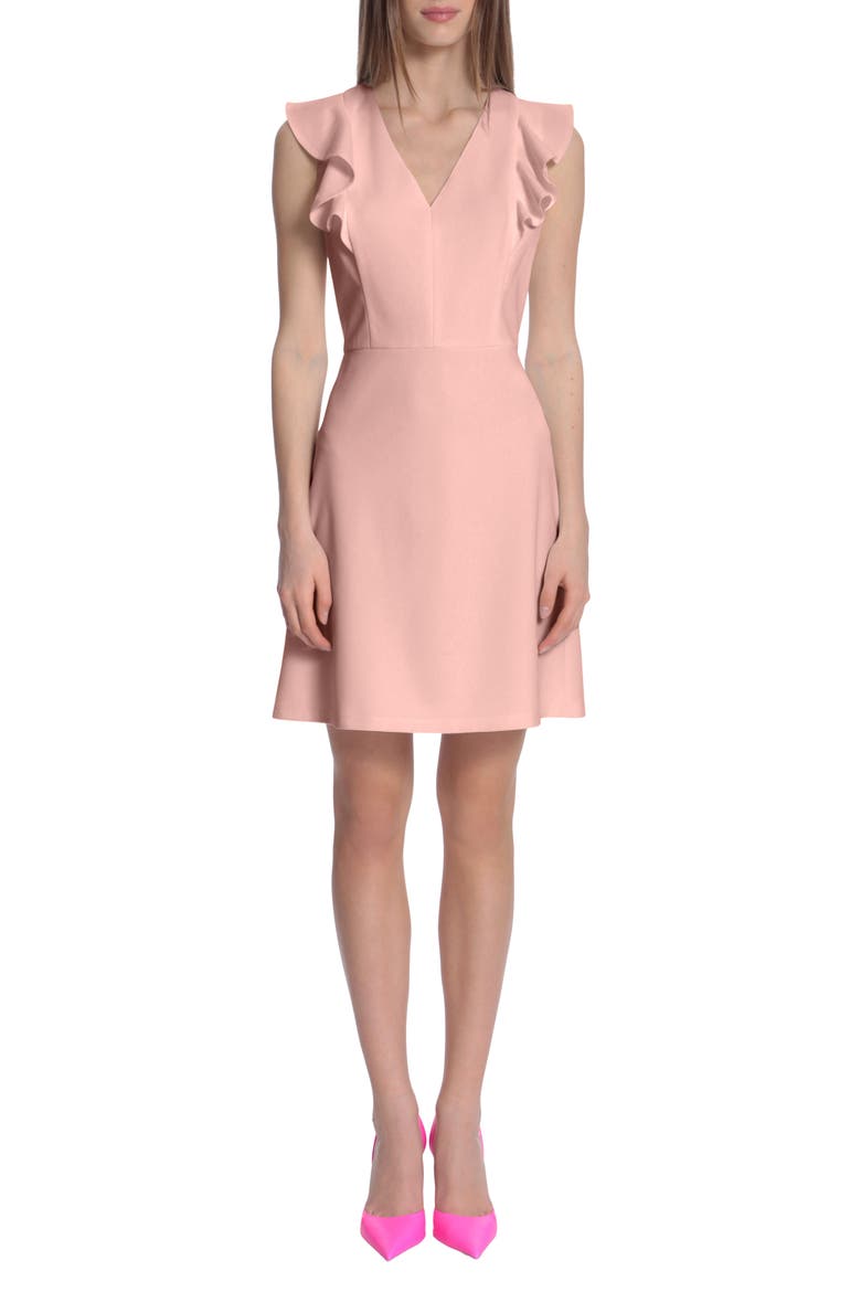 V-Neck Ruffle Sleeveless A-Line Dress, Main, color, SHELL PINK