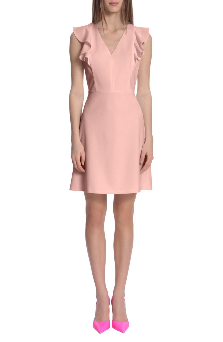 DONNA MORGAN FOR MAGGY V-Neck Ruffle Sleeveless A-Line Dress, Main, color, Shell Pink