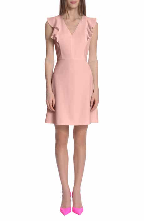 DONNA MORGAN FOR MAGGY V-Neck Ruffle Sleeveless A-Line Dress