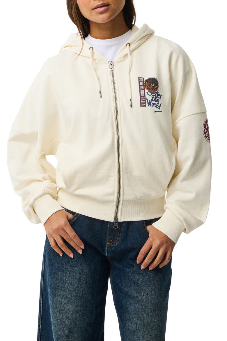 Surf the World Full Zip Graphic Hoodie, Main, color, BONE