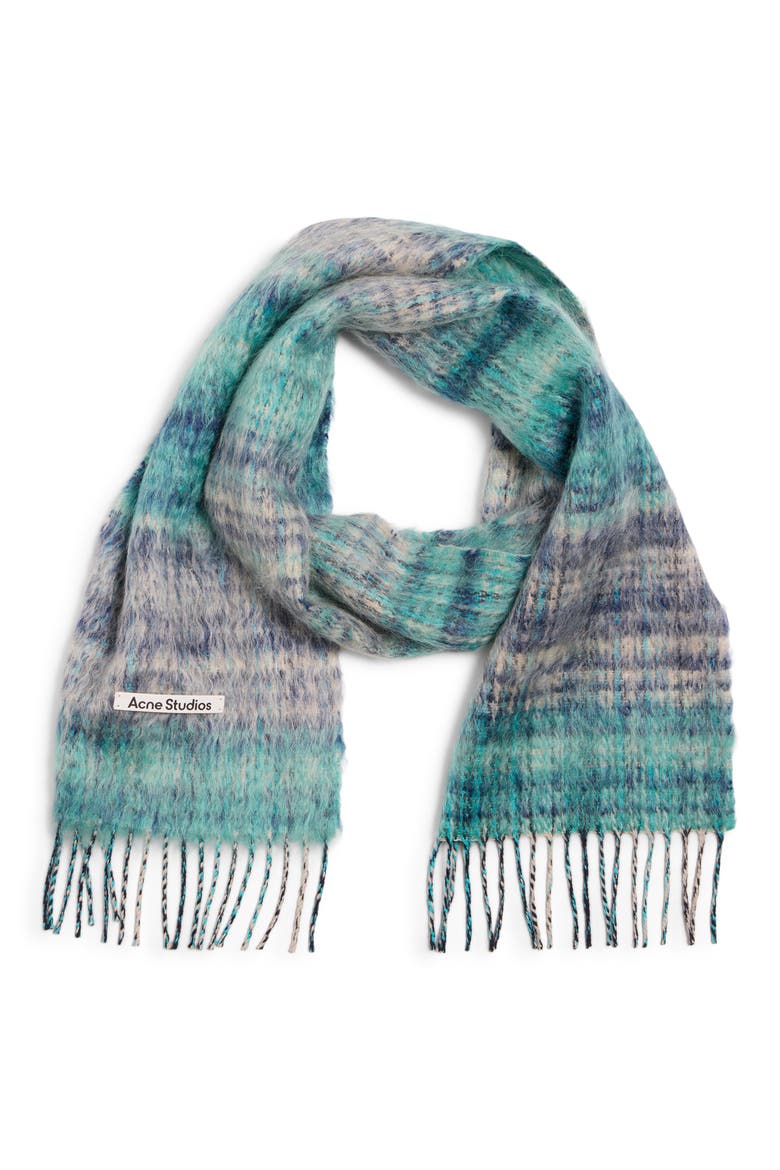 Vibot Mohair & Wool Blend Fringe Scarf, Alternate, color, WHITE/ AQUA