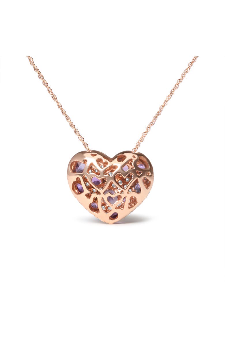 Gold 3/4 Cttw Diamond and Amethyst Heart Shape Pendant Necklace, Alternate, color, Pink