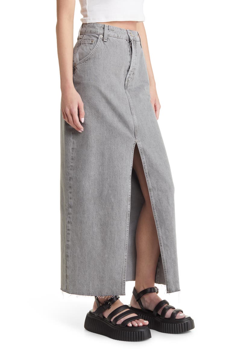 Nonstretch Denim Maxi Skirt, Alternate, color, GREY
