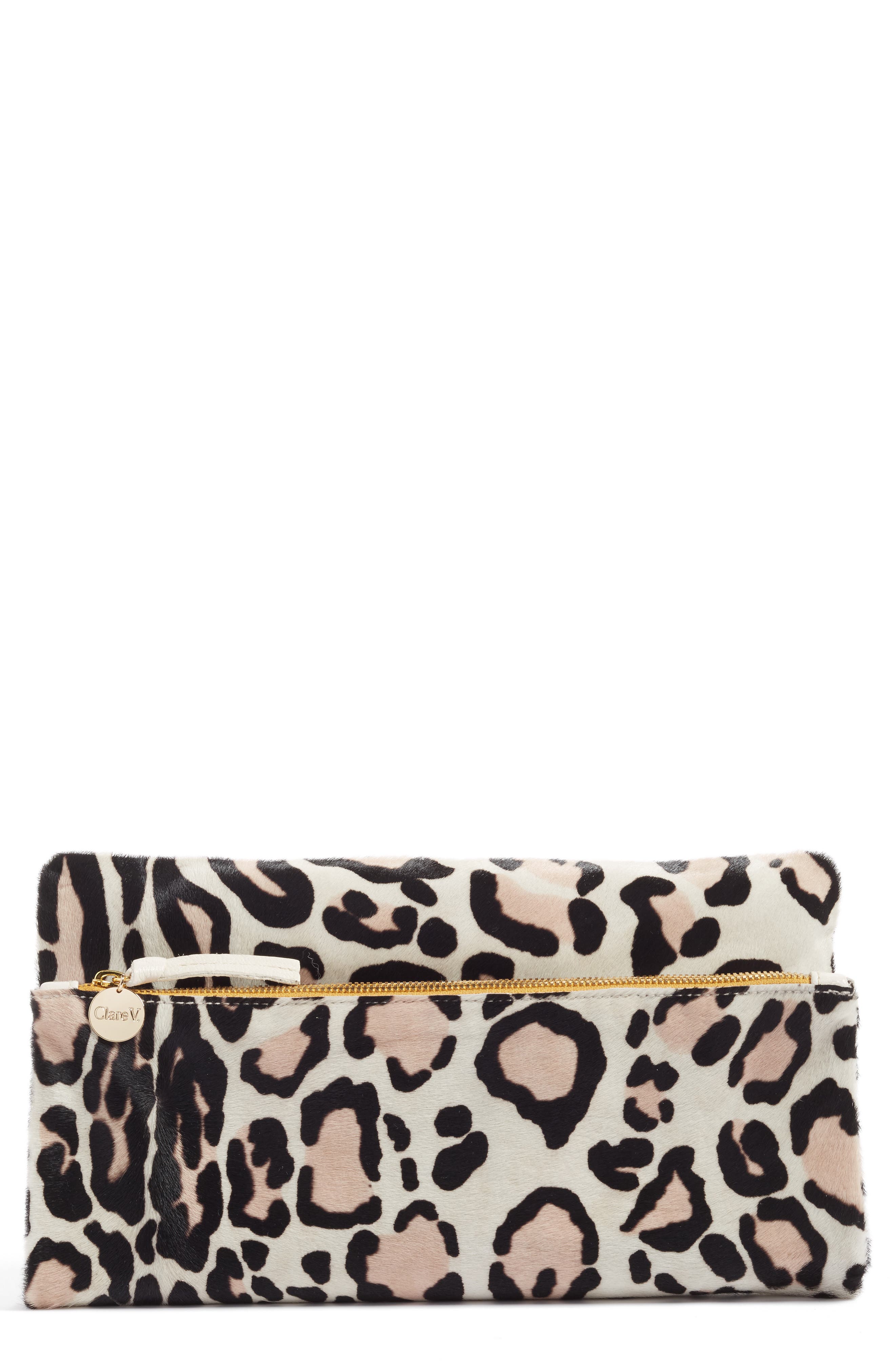 Clare V. Genuine Calf Hair Foldover Clutch, Main, color, 