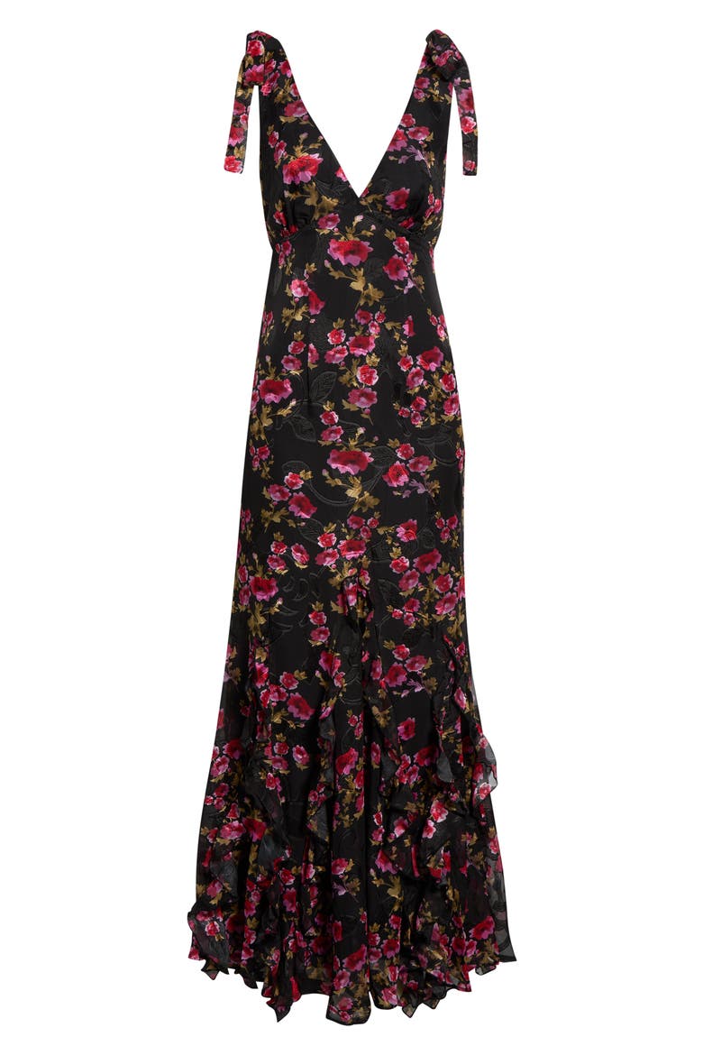 Tinsley Tie Strap Ruffle Dress, Alternate, color, BLACK FLORAL MULTI
