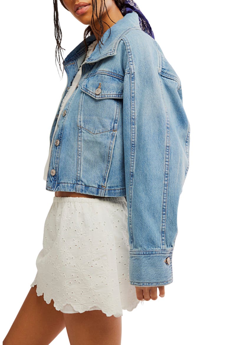 Side to Side Crop Denim Jacket, Alternate, color, RIVER WASH