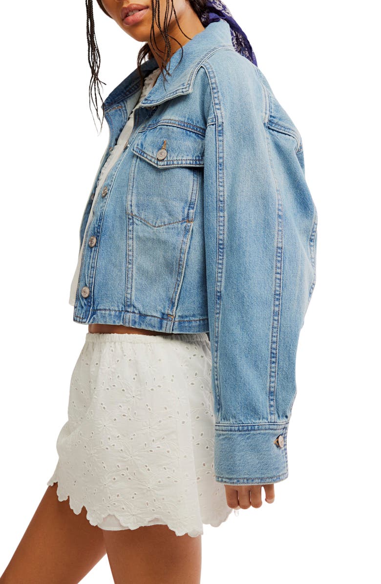 Free People Side to Side Crop Denim Jacket, Alternate, color, River Wash