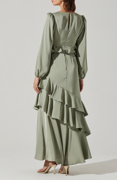 Astr The Label Biella Long Sleeve Ruffle Maxi Dress In Green