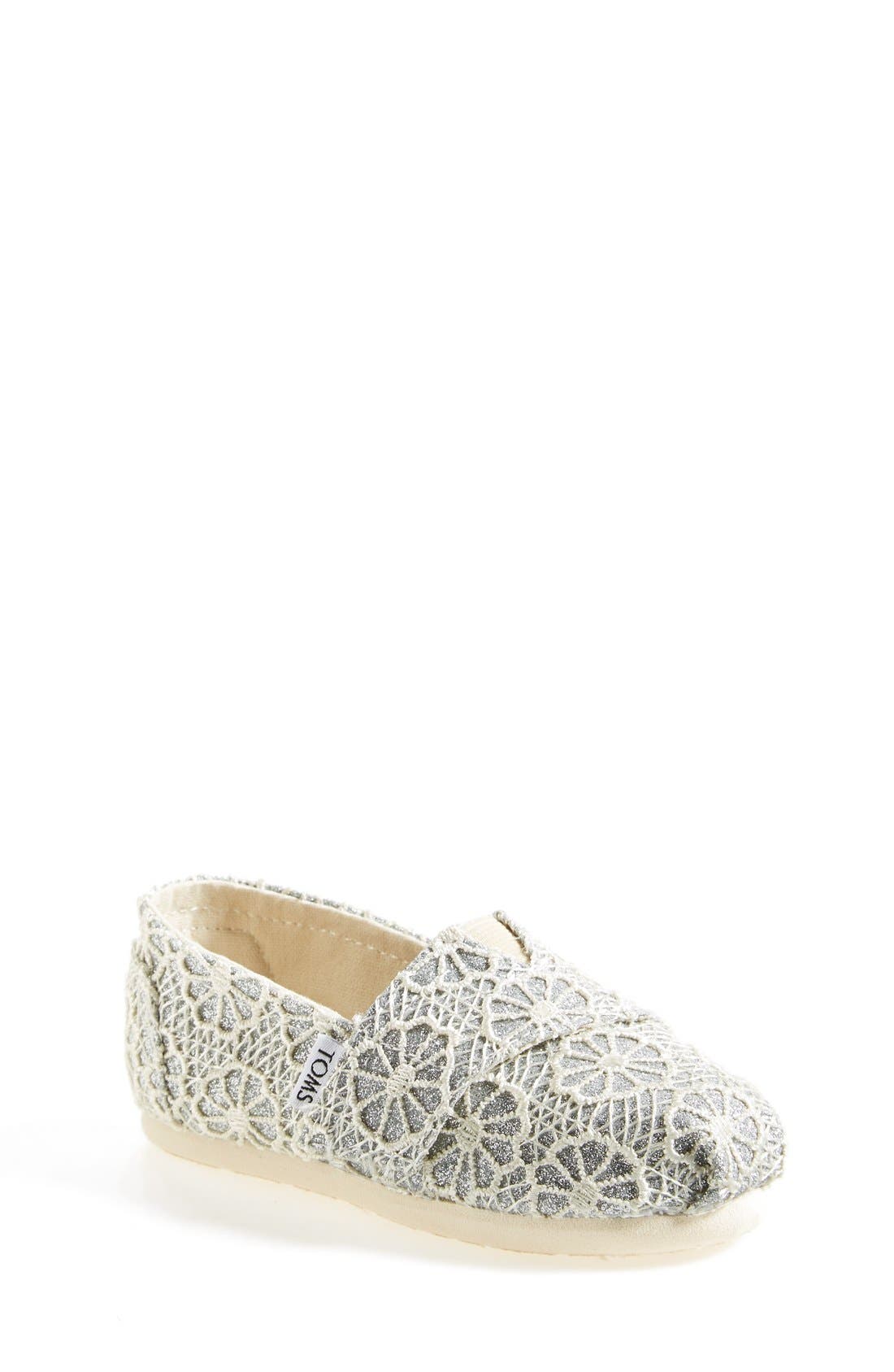 TOMS 'Tiny - Glitter' Crochet Slip-On, Main, color, 