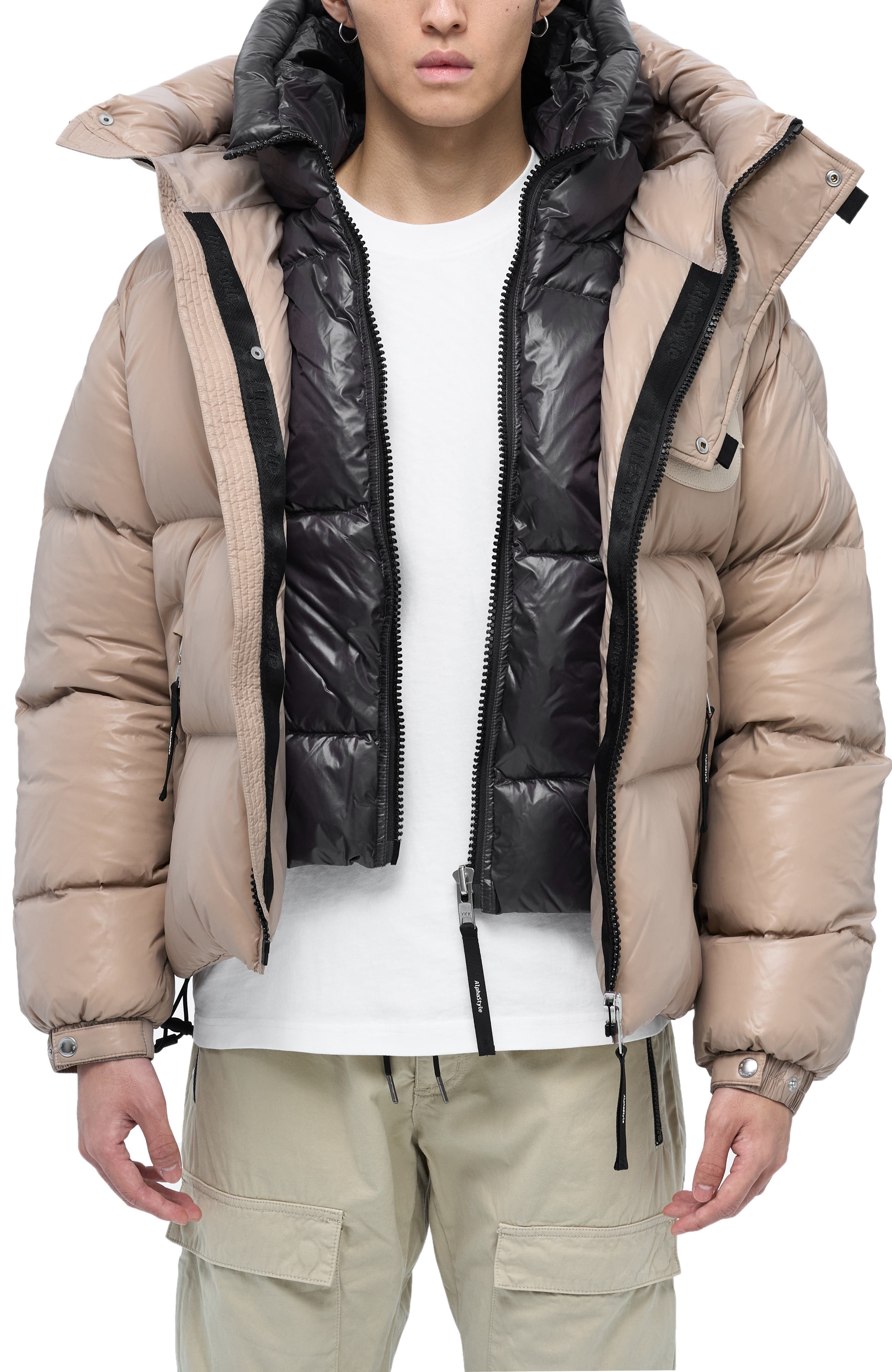 AlphaStyle Kudu Hooded Puffer Down Jacket in Khaki 