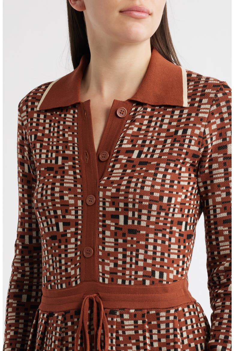 Tipped Long Sleeve Drawstring Waist Sweater Dress, Alternate, color, BROWN MULTI