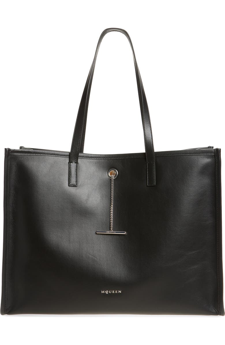 McQueen T-Bar Pendant Tote, Main, color, Black/ Silver