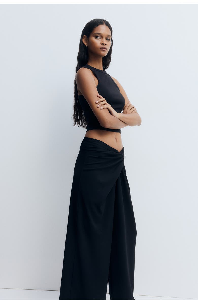 H&M Twisted-detail Trousers, Alternate, color, Black