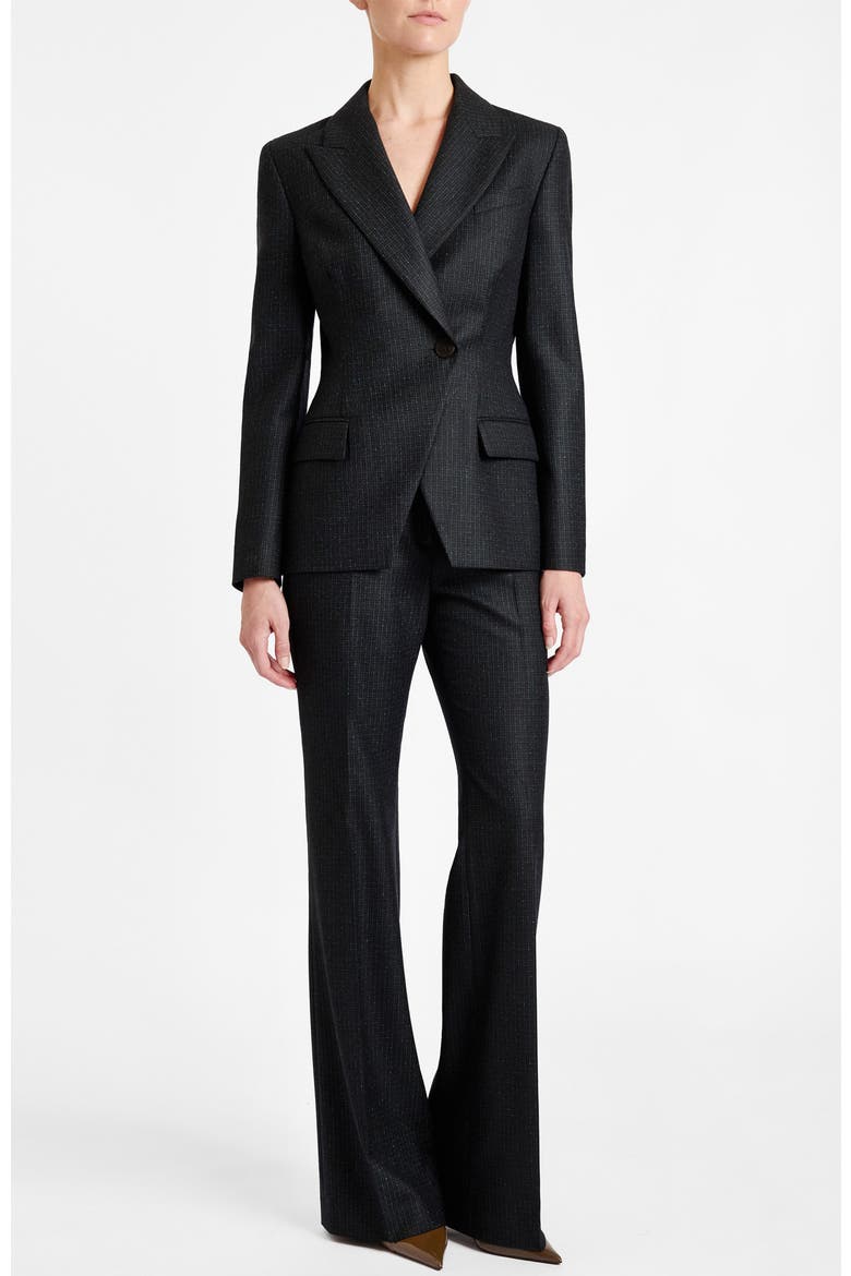 Beth Flared Pant in Tonal Mini Check Wool, Alternate, color, Charcoal Multi