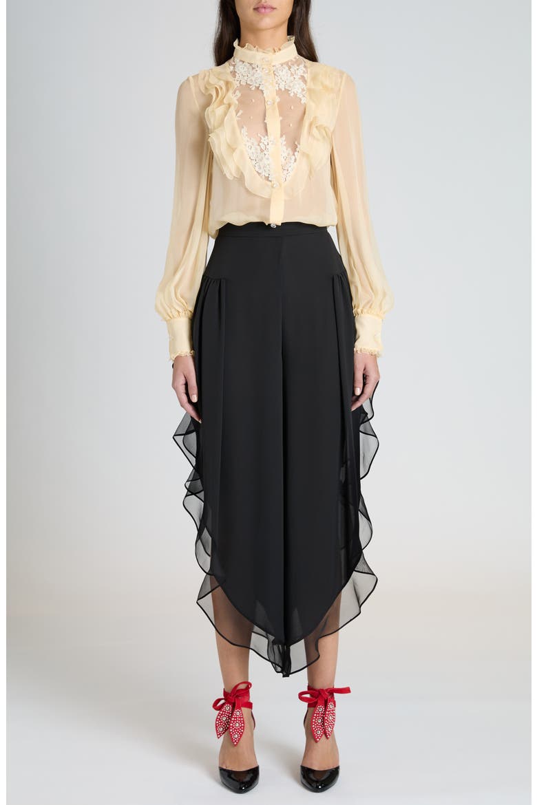 Ruffle Silk Georgette Pants, Alternate, color, NERO