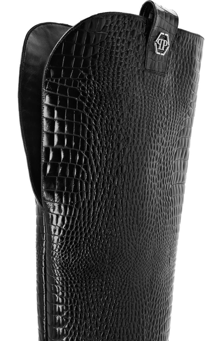 PHILIPP PLEIN Low-Heel Overknee Boots Cocco Print Women, Alternate, color, Black