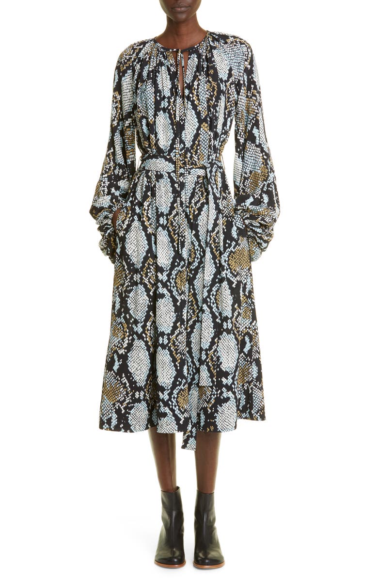 Proenza Schouler Snakeskin Print Long Sleeve Midi Dress, Main, color, 