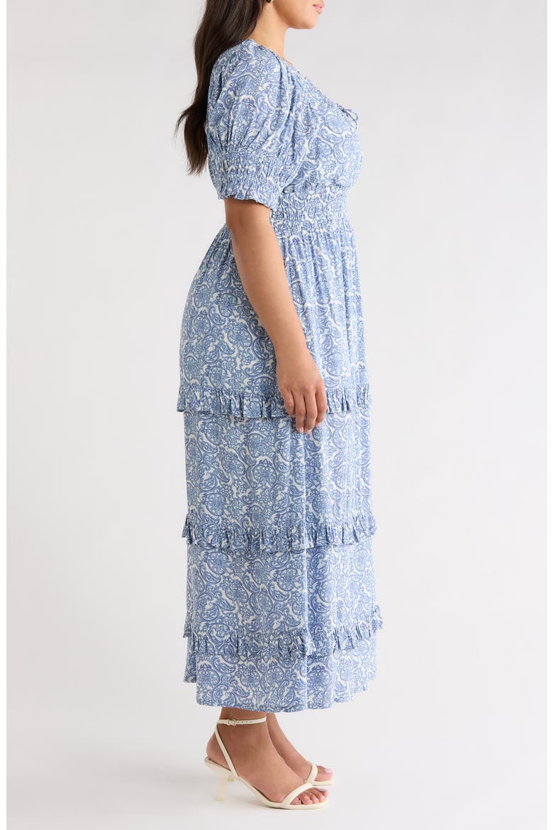 Print Smocked Waist Maxi Dress, Alternate, color, BLUE LACE ALLOVER