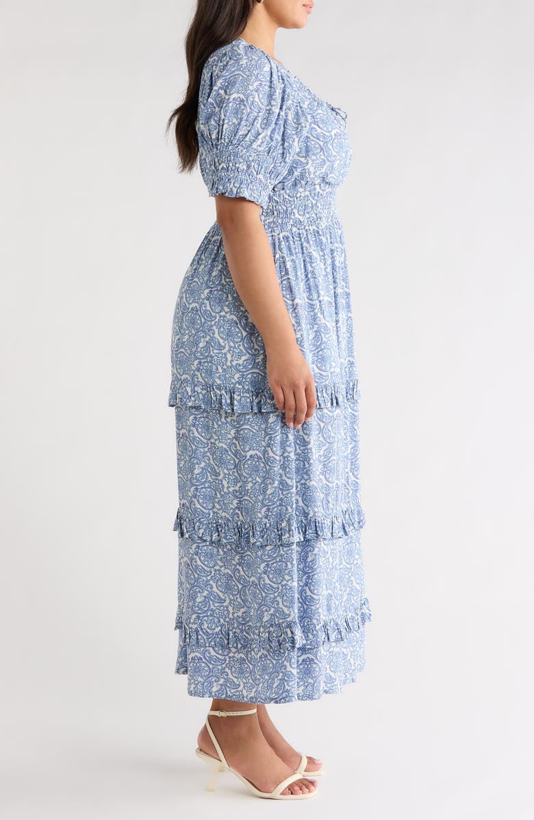Treasure & Bond Print Smocked Waist Maxi Dress, Alternate, color, Blue Lace Allover