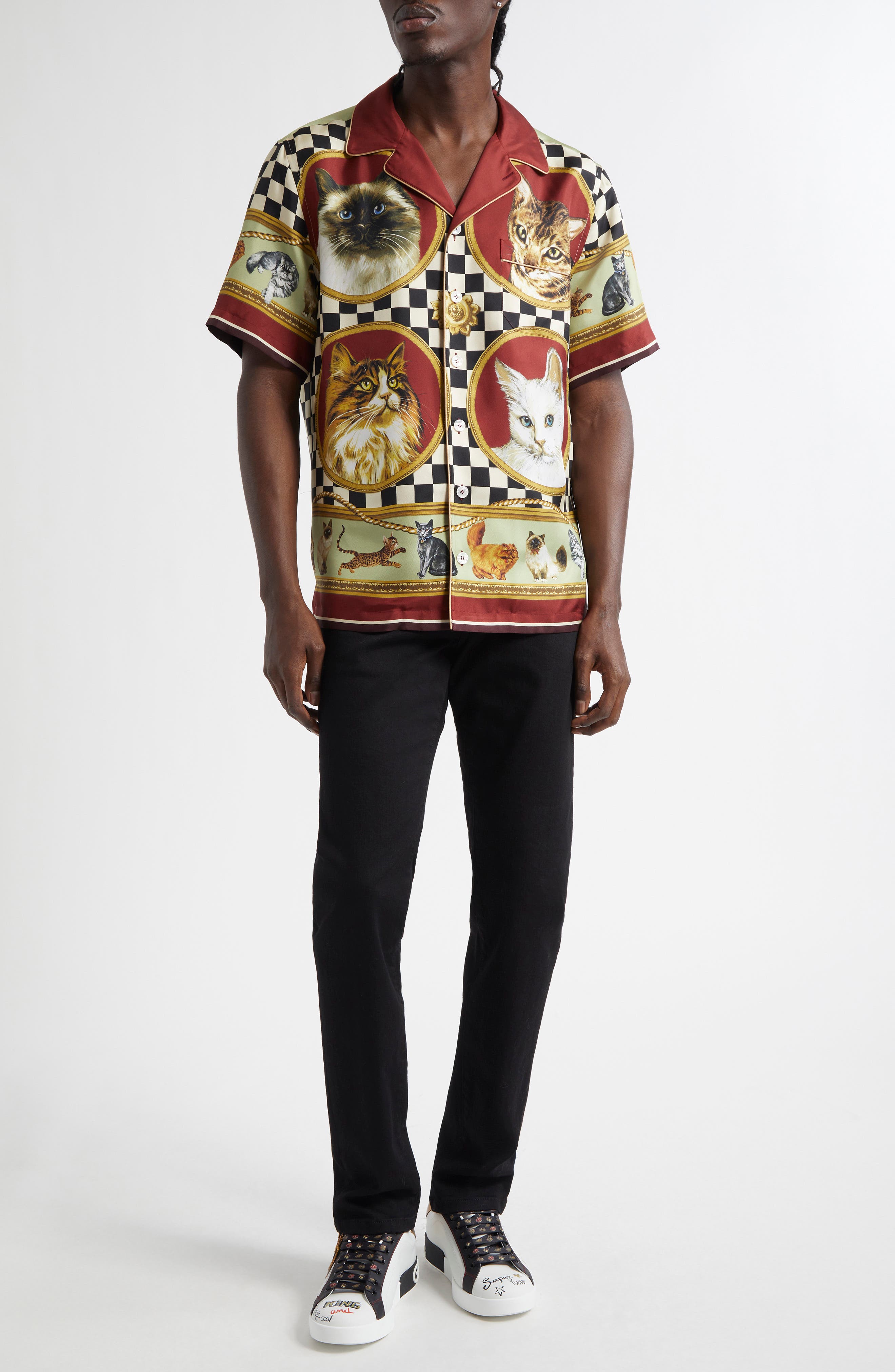 Cat Print Silk Camp Shirt - image 2