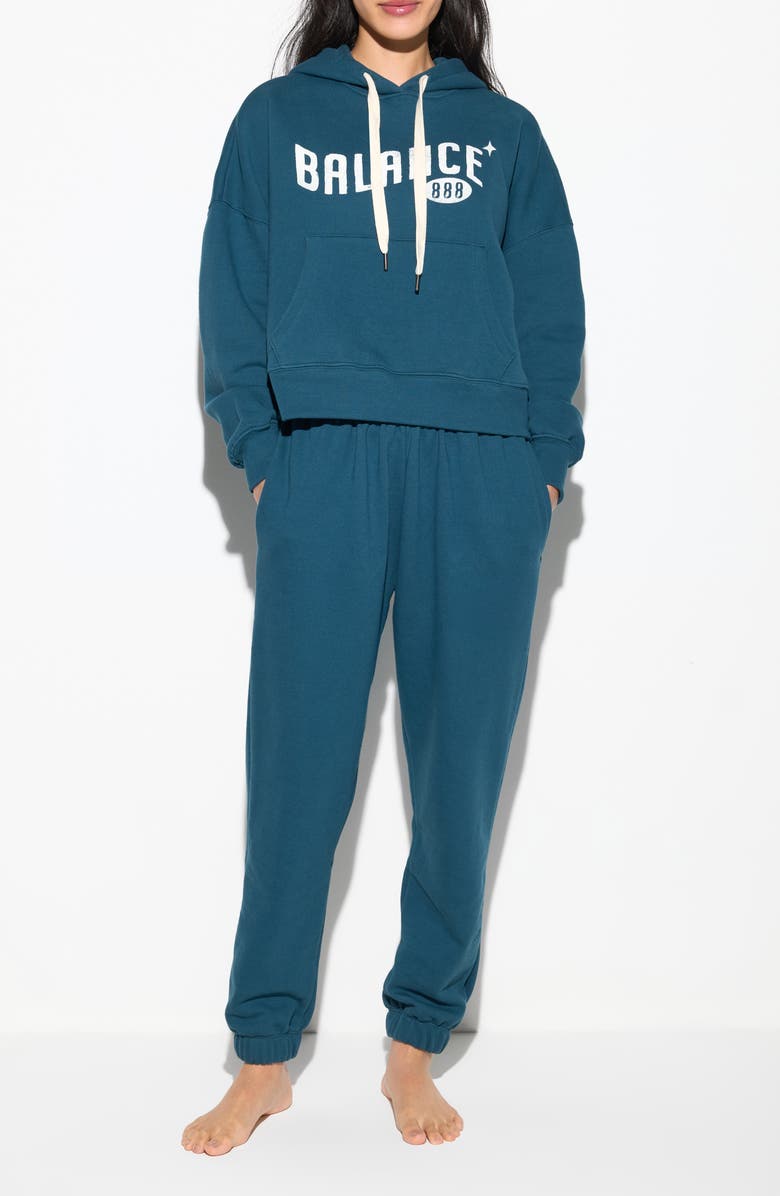 Spiritual Gangster Balance Olsen Crop Graphic Hoodie, Alternate, color, Midnight Teal