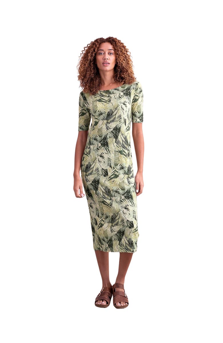 Celtic & Co. Linen Blend Button Back Midi Dress, Main, color, Leaf Print