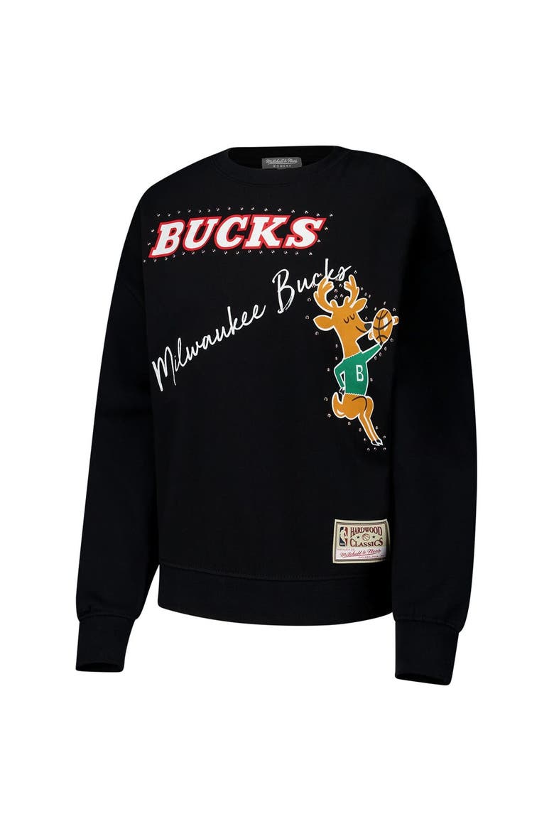 Women's Mitchell & Ness Black Milwaukee Bucks Hardwood Classics Home Team Pullover Sweatshirt, Alternate, color, Black
