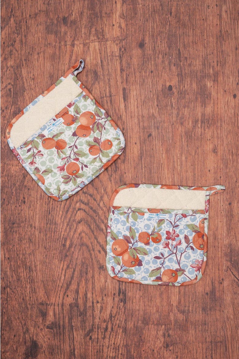 Orange Blossom Terry Potholders, Set of 2, Alternate, color, Orange