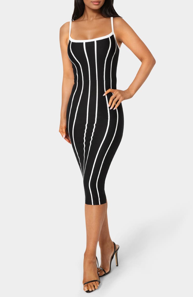 bebe Stripe Sleeveless Body-Con Dress, Main, color, 