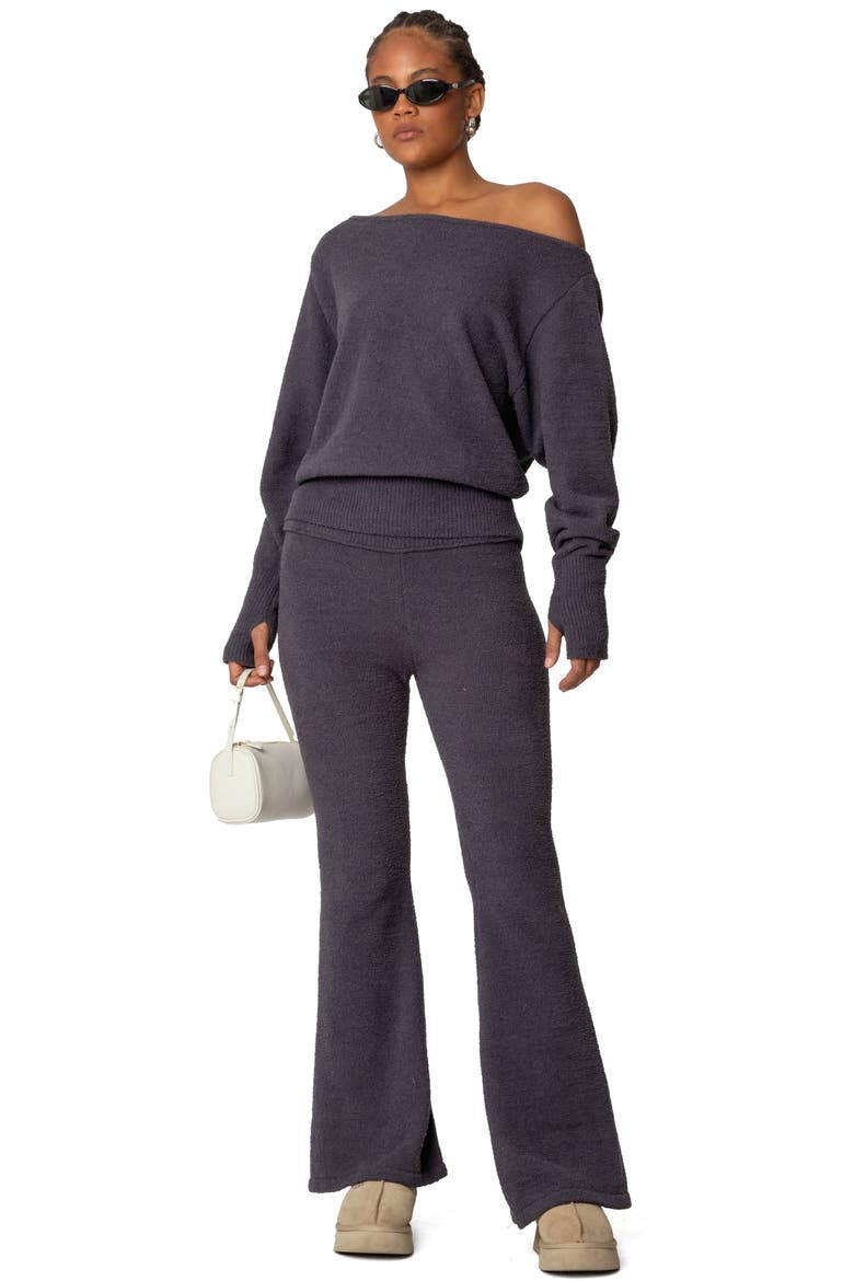 Plush Flare Leg Pants, Alternate, color, DARK GRAY