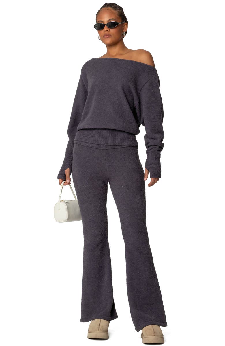 EDIKTED Plush Flare Leg Pants, Alternate, color, Dark Gray