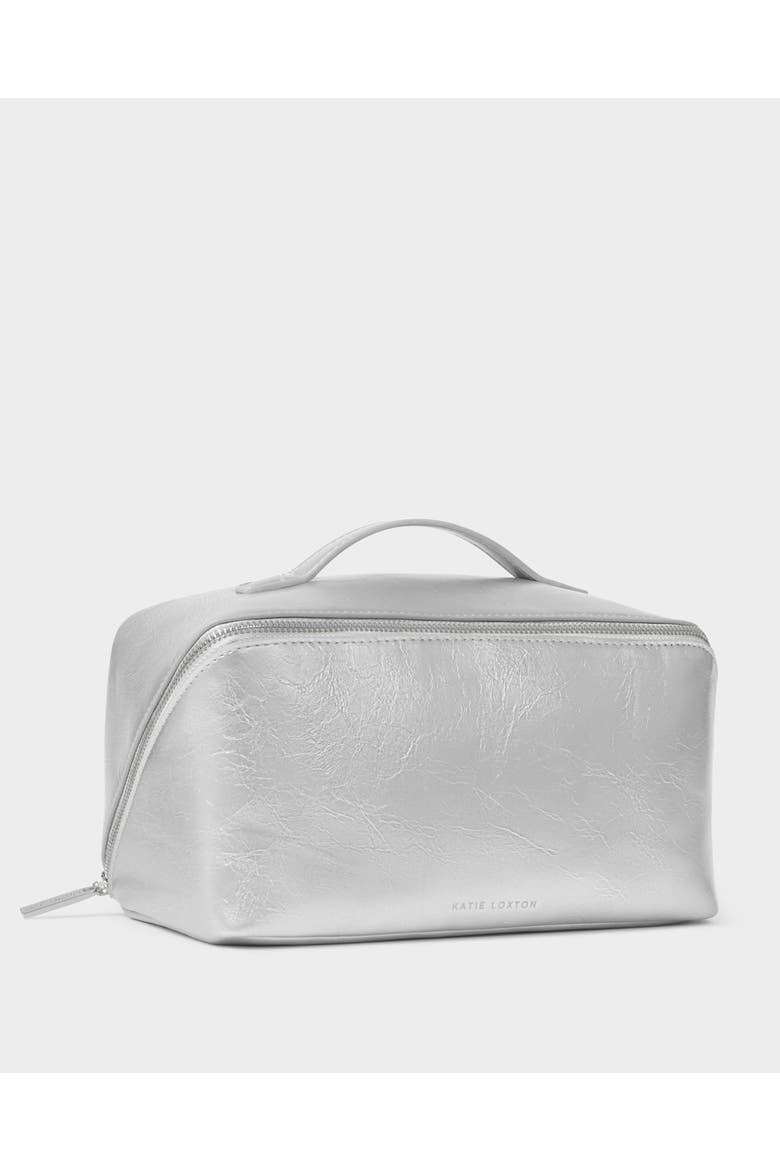 Large Patent Crackle Makeup and Toiletry Bag in Silver, Main, color, Silver