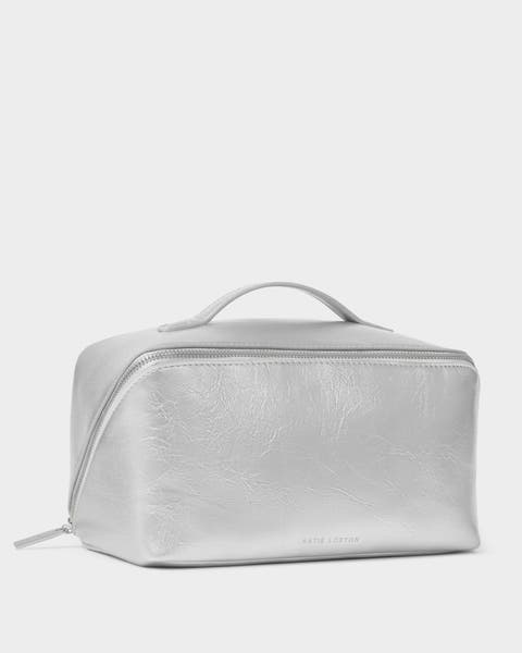 Large Patent Crackle Makeup and Toiletry Bag in Silver