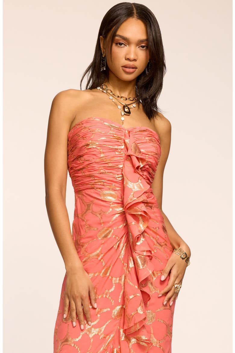 Daisy Goldie Metallic Strapless Gown, Alternate, color, CORAL JACQUARD