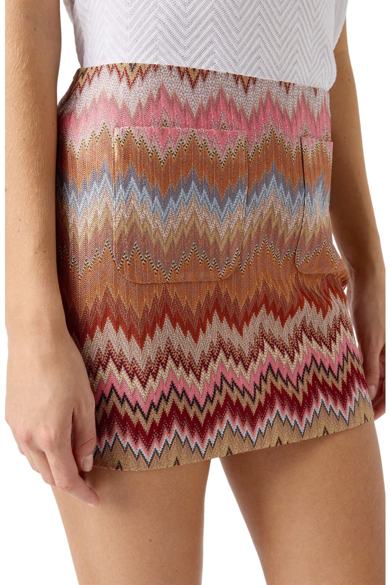 Mini Skirt In Viscose Chevron Snake Motif, Alternate, color, Pink & Rust
