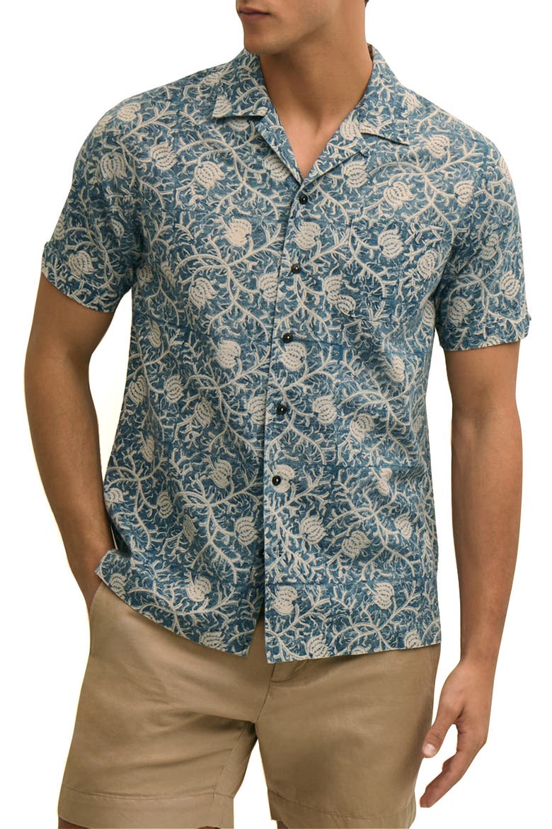 Block Print Cotton Camp Shirt, Main, color, BLUEVINES