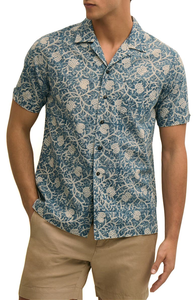 Brooks Brothers Block Print Cotton Camp Shirt, Main, color, Bluevines