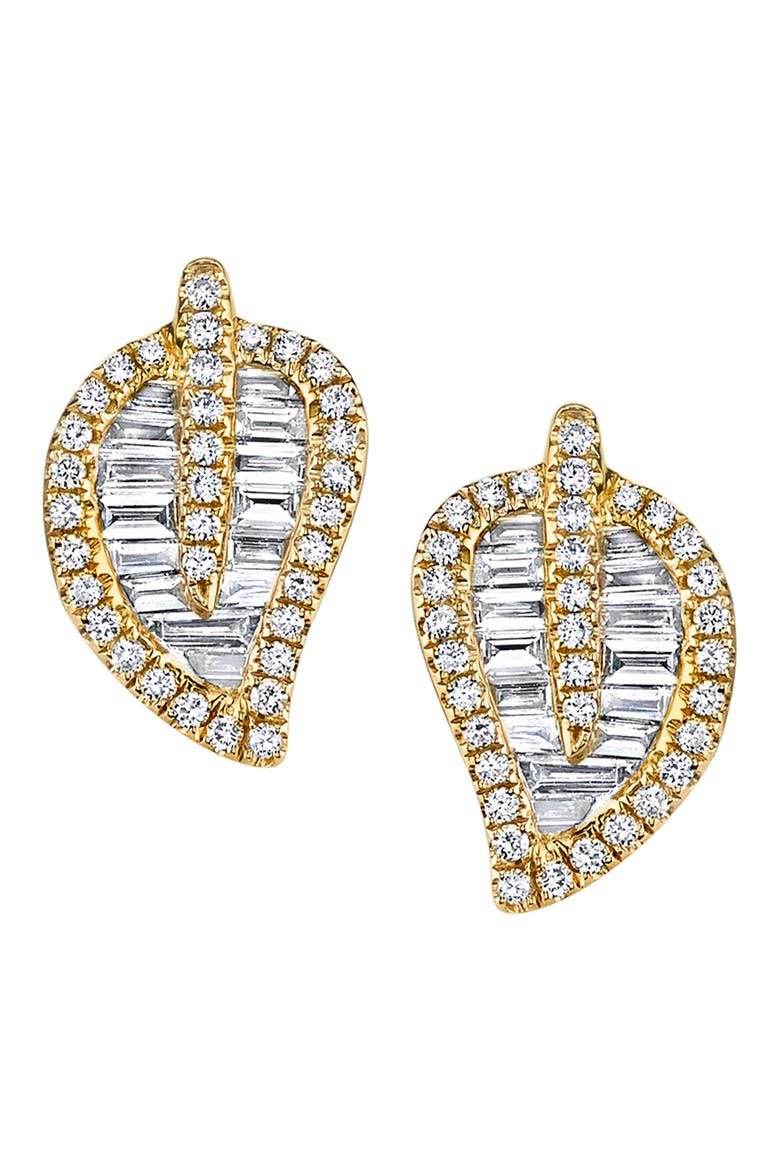 Leaf 18k Gold Diamond Stud Earrings, Main, color, 18K YELLOW GOLD