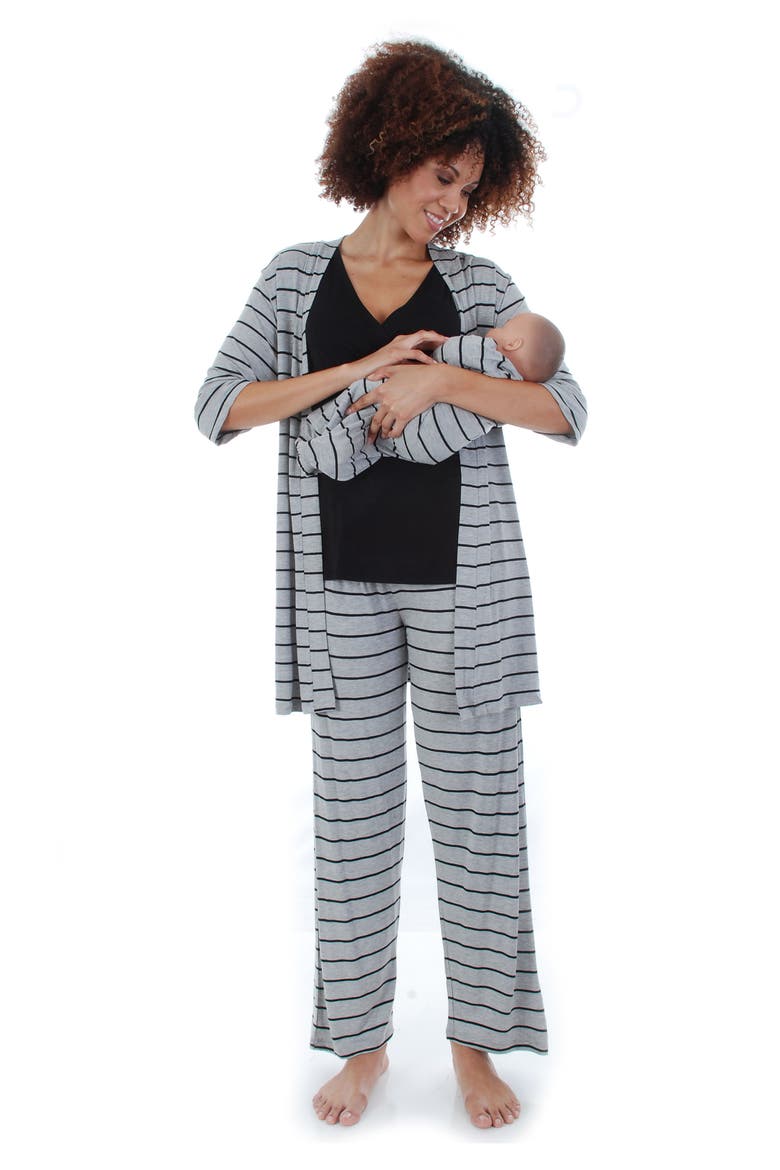 Analise During & After 5-Piece Maternity/Nursing Sleep Set, Alternate, color, HEATHER GREY