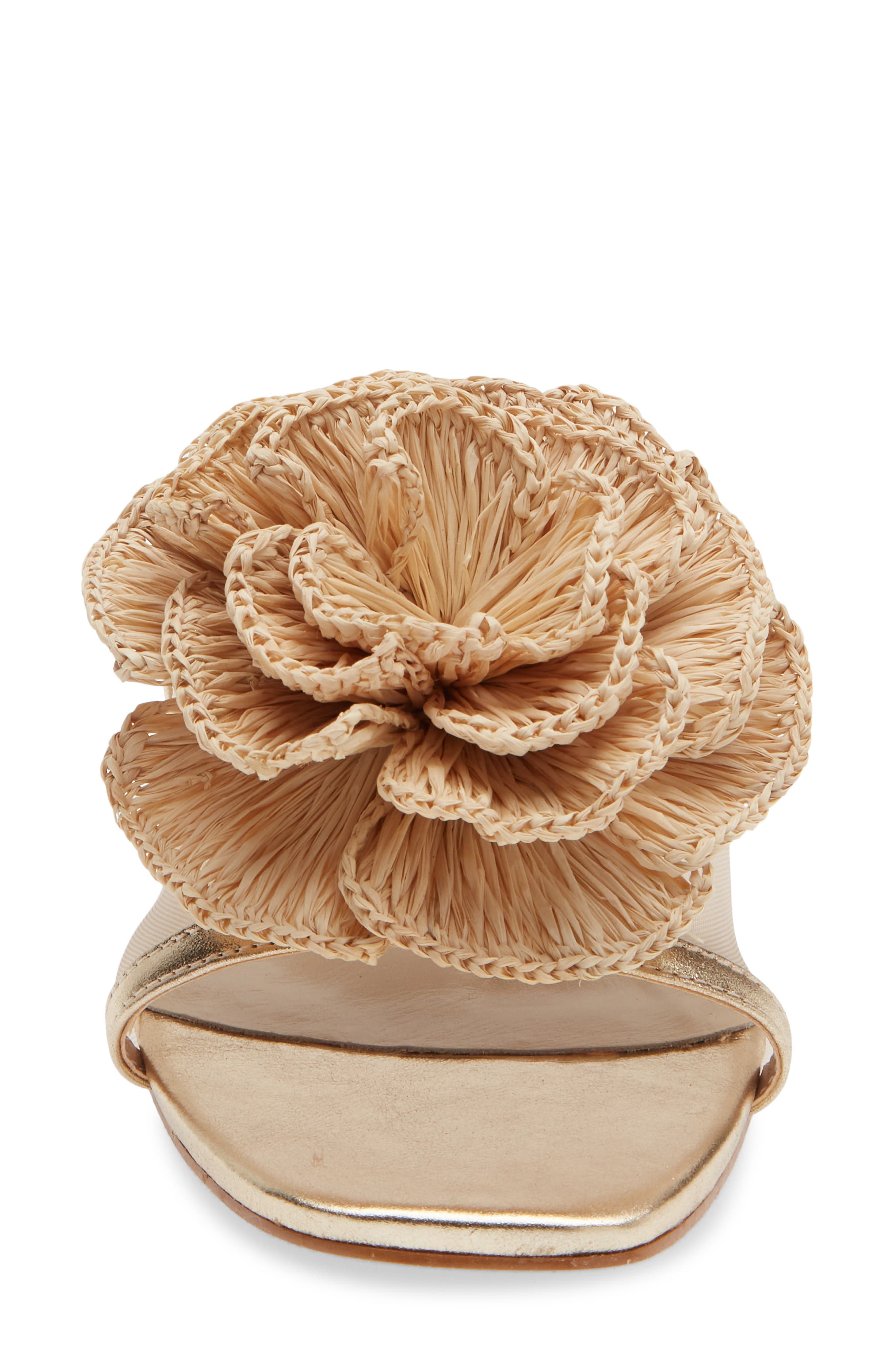 KOKO + PALENKI Ana Slide Sandal, Alternate, color, Gold Light-Raffia Flower