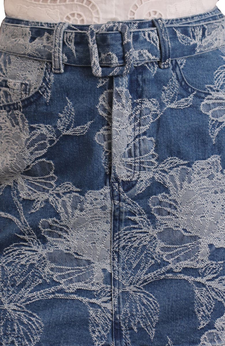 Avec Les Filles Floral Belted Denim Miniskirt, Alternate, color, Med Bluewash Floral Jacquard