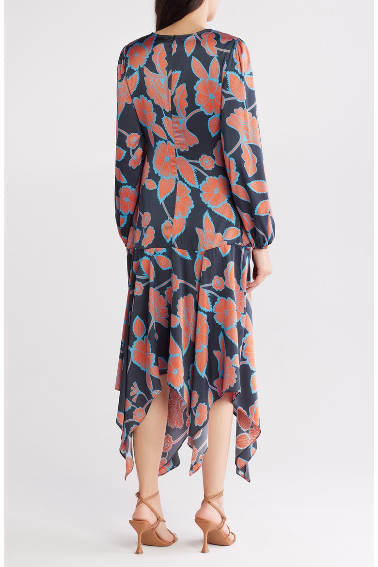 Floral Long Sleeve Ruched Midi Dress, Alternate, color, NAVY RED FLORAL